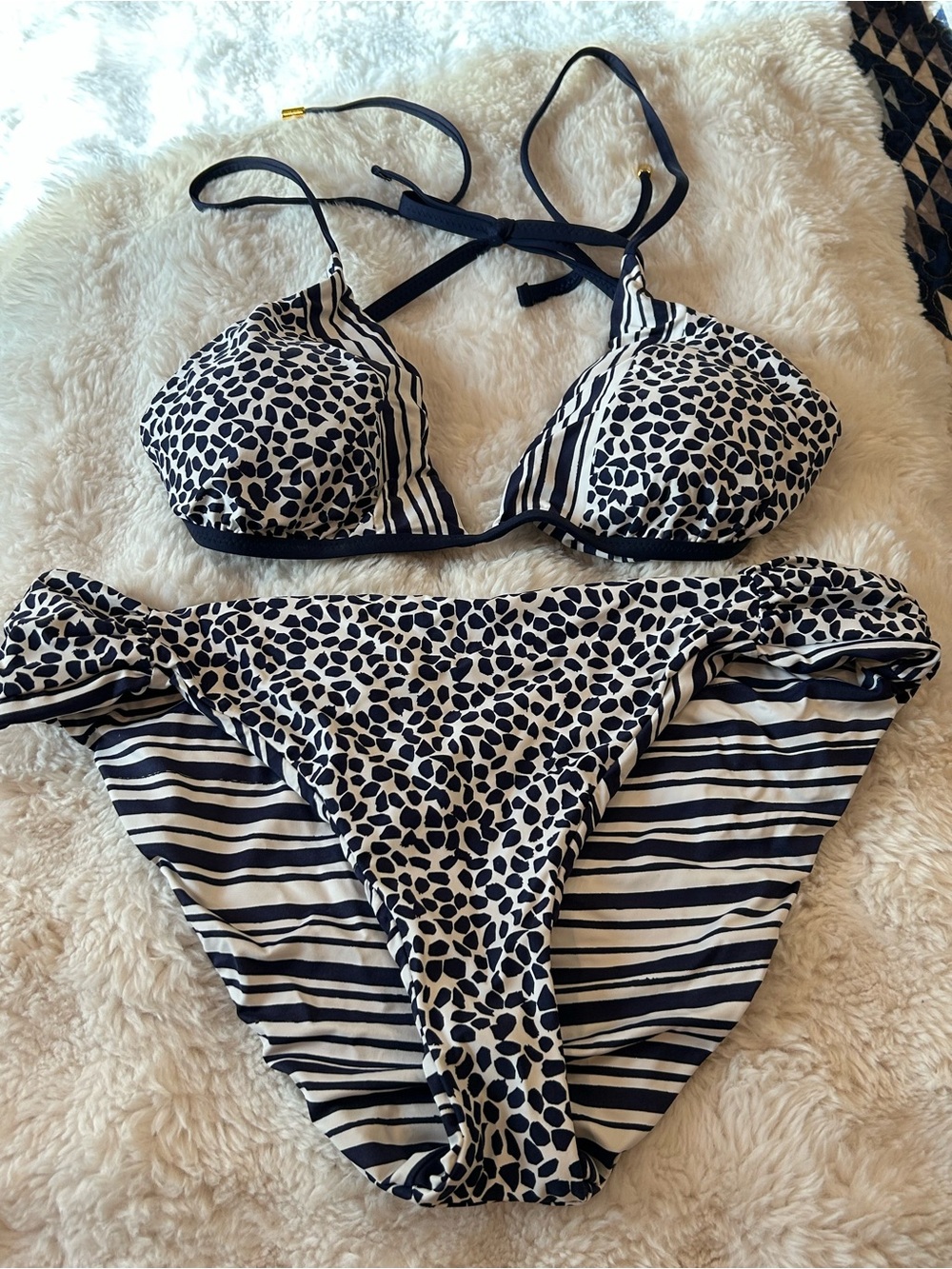 Reversible Navy and White Animal Print Mix Bikini - Size 10-12